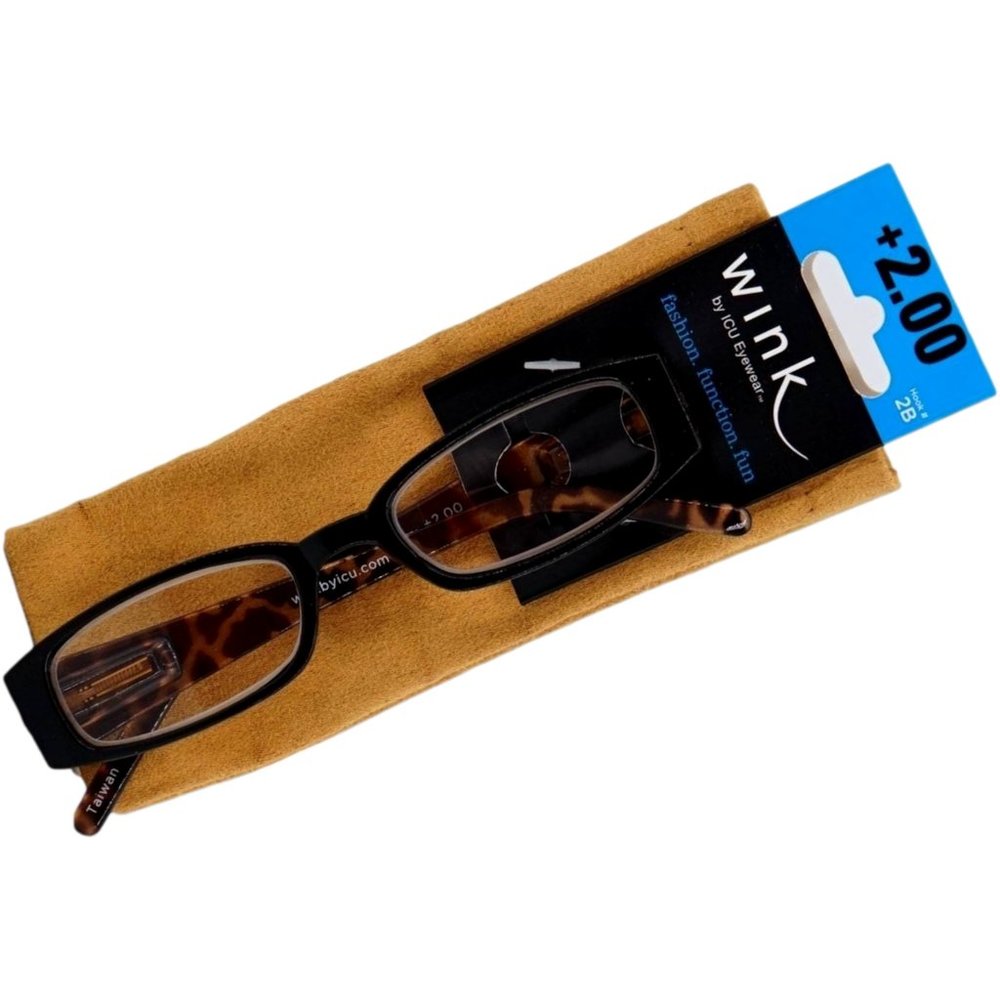 Wink by ICU Eyewear Reading Glasses Black Brown Tortoise Shell +2.00  New